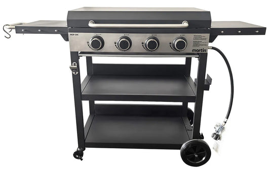 Martin - Plaque de cuisson fini porcelaine à 4 brûleurs avec chariot au propane