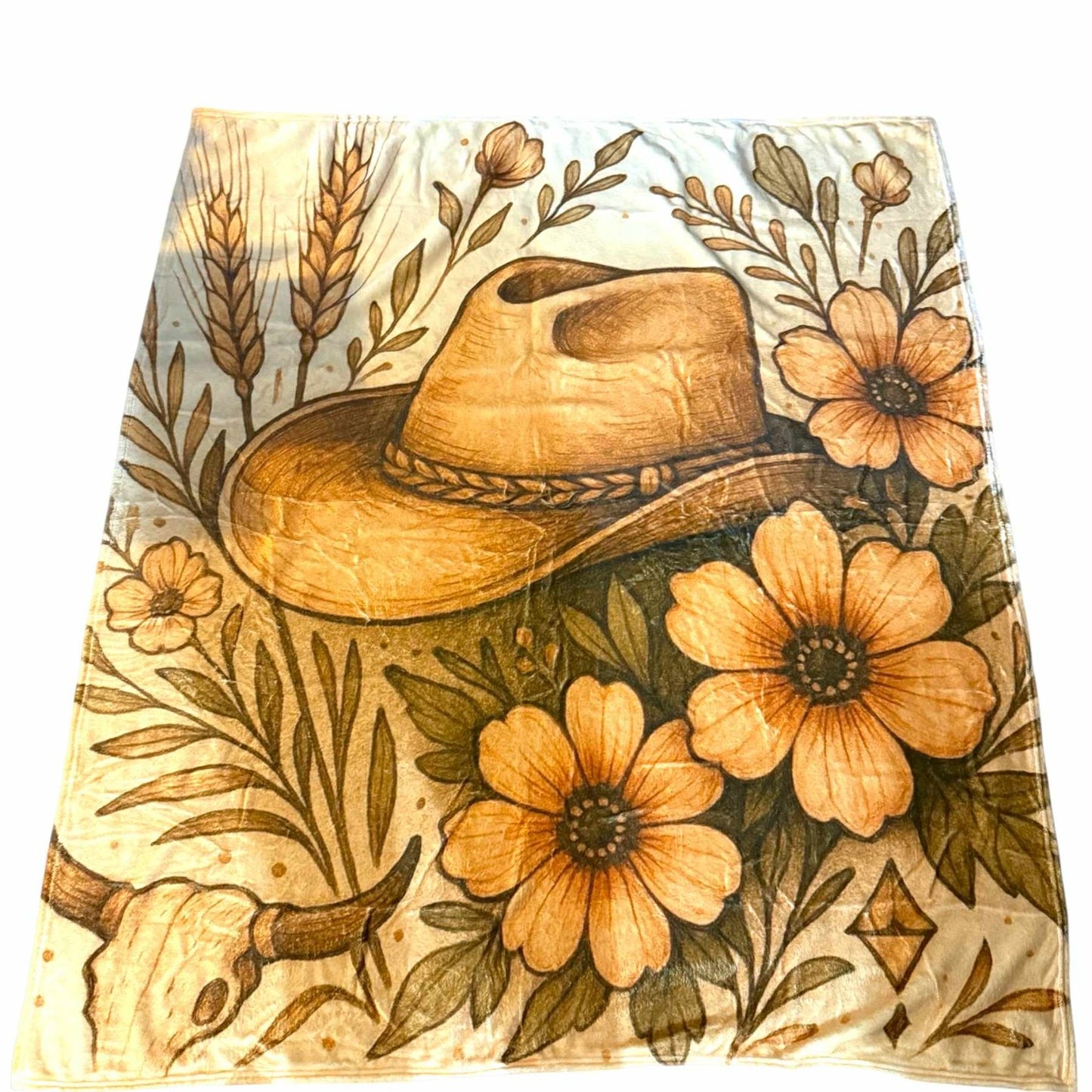 Inspiration Western - Couverture douce Inspiration Western – Modèle Chapeaux & Fleurs pêche