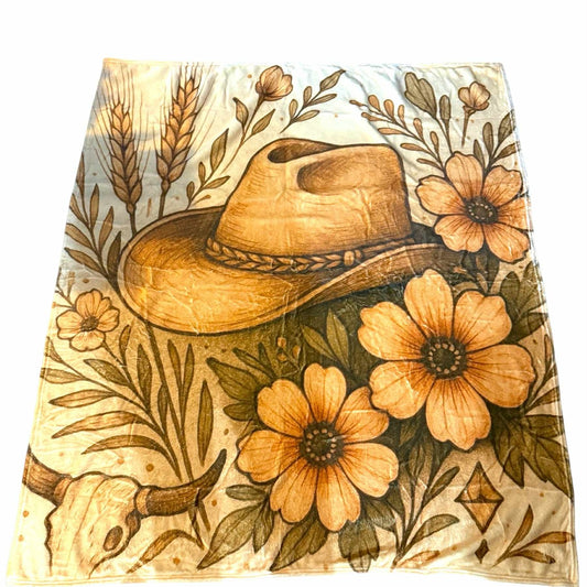 Inspiration Western - Couverture douce Inspiration Western – Modèle Chapeaux & Fleurs pêche