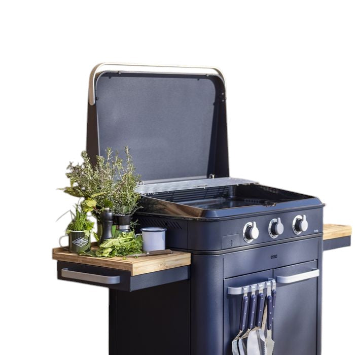 Eno - Ensemble Plancha 3 brûleurs et chariot ENOSIGN 80 cm Bleu Navy