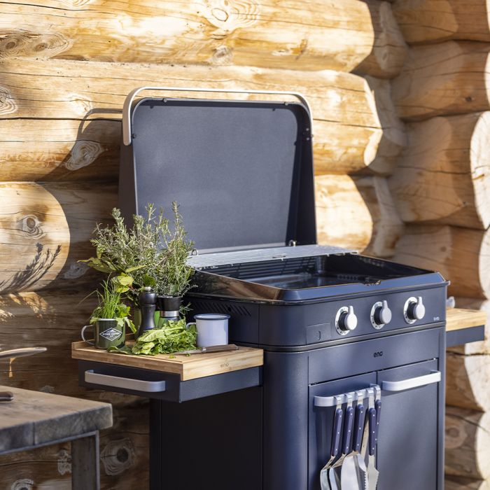 Eno - Ensemble Plancha 3 brûleurs et chariot ENOSIGN 80 cm Bleu Navy