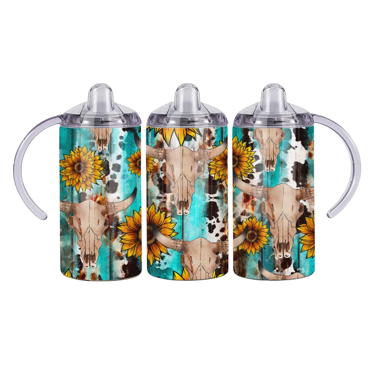 Inspiration Western - Verre à bec évolutif - Crânes de taureau fond turquoise
