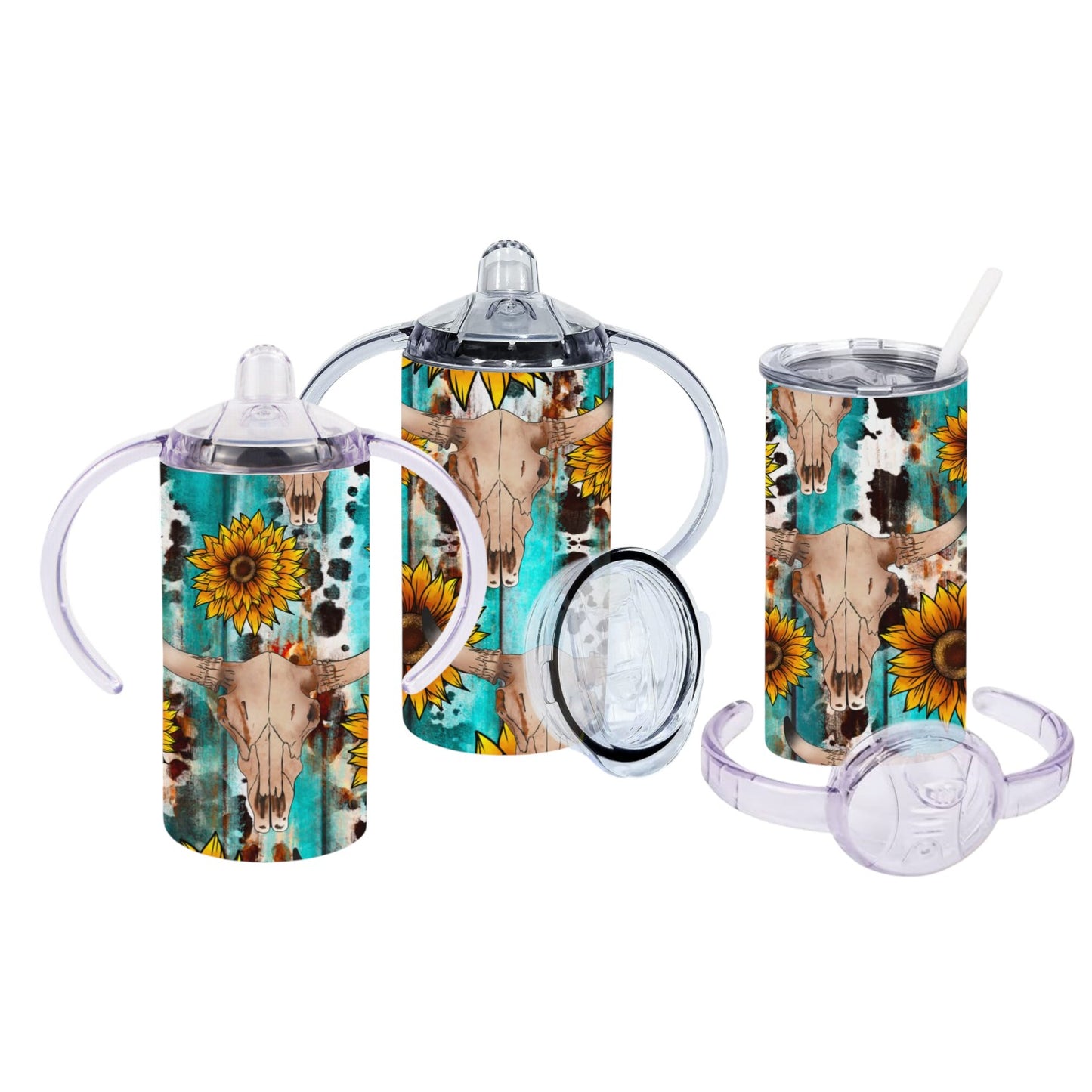 Inspiration Western - Verre à bec évolutif - Crânes de taureau fond turquoise