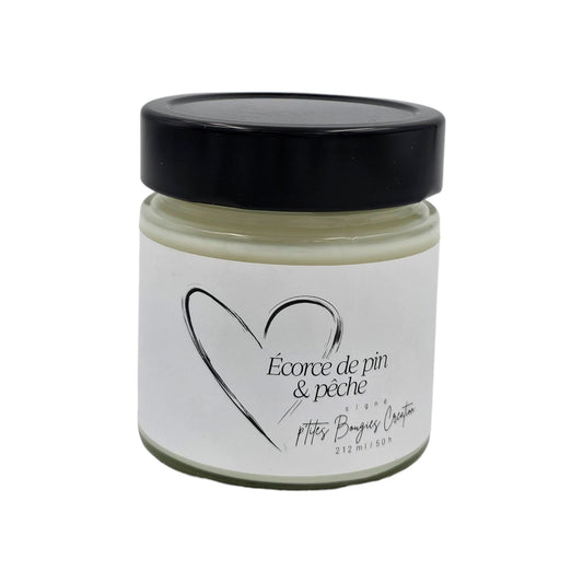 P'tites bougies Création - Bougie à la cire de soya - Écorce de pin et pêche