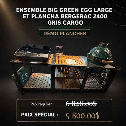 Ensemble Big Green Egg Large et Plancha Eno Bergerac 2400 Gris Cargo