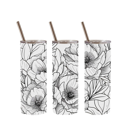 Inspiration Western - Tasse isotherme - Édition Fleurs noires et blanches
