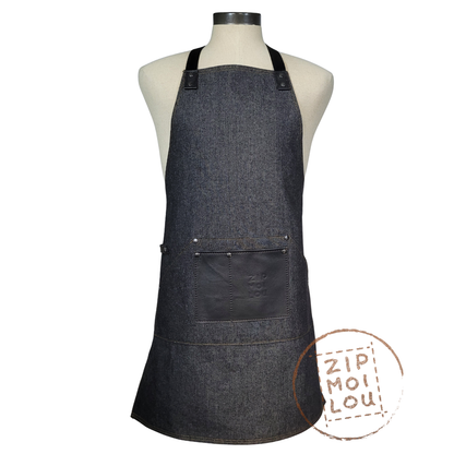 Zipmoilou – Tablier Denim et Cuir Frontenac Noir – Taille Très Grand