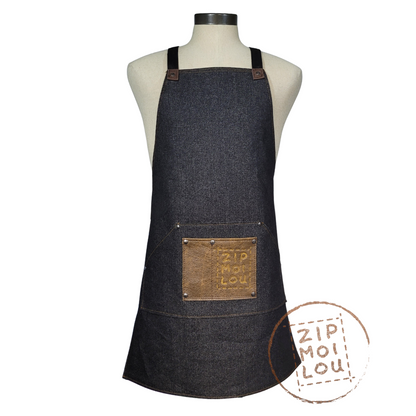 Zipmoilou – Tablier Denim et Cuir Frontenac Brun – Taille Très Grand