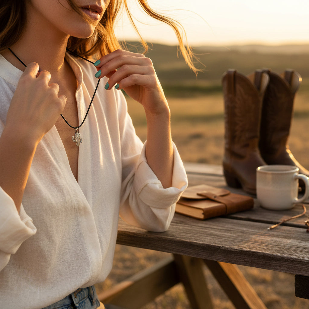 Inspiration Western - Collier pendentif Cactus fleur