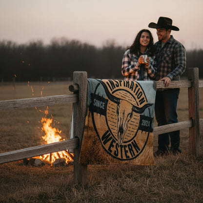 Inspiration Western - Couverture Foin & Crâne Longhorn lettre bleu