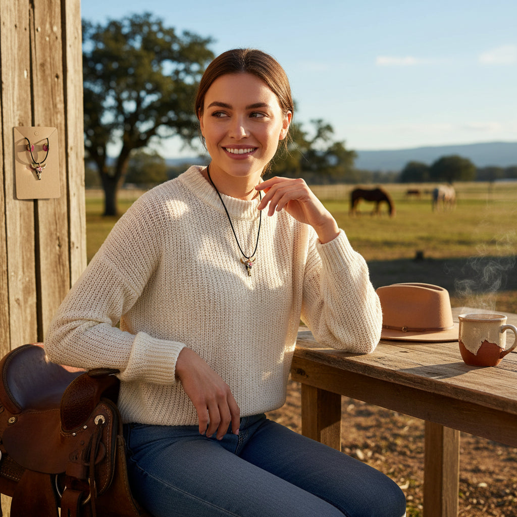 Inspiration Western - Ensemble Collier & Boucles d'oreilles Western – Pendentif Tête de taureau 3