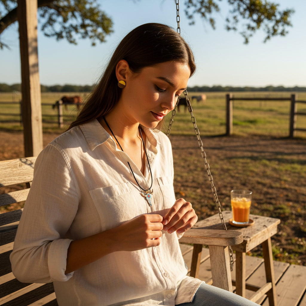 Inspiration Western - Ensemble Collier & Boucles d'oreilles Western – Pendentif Tête de taureau 2