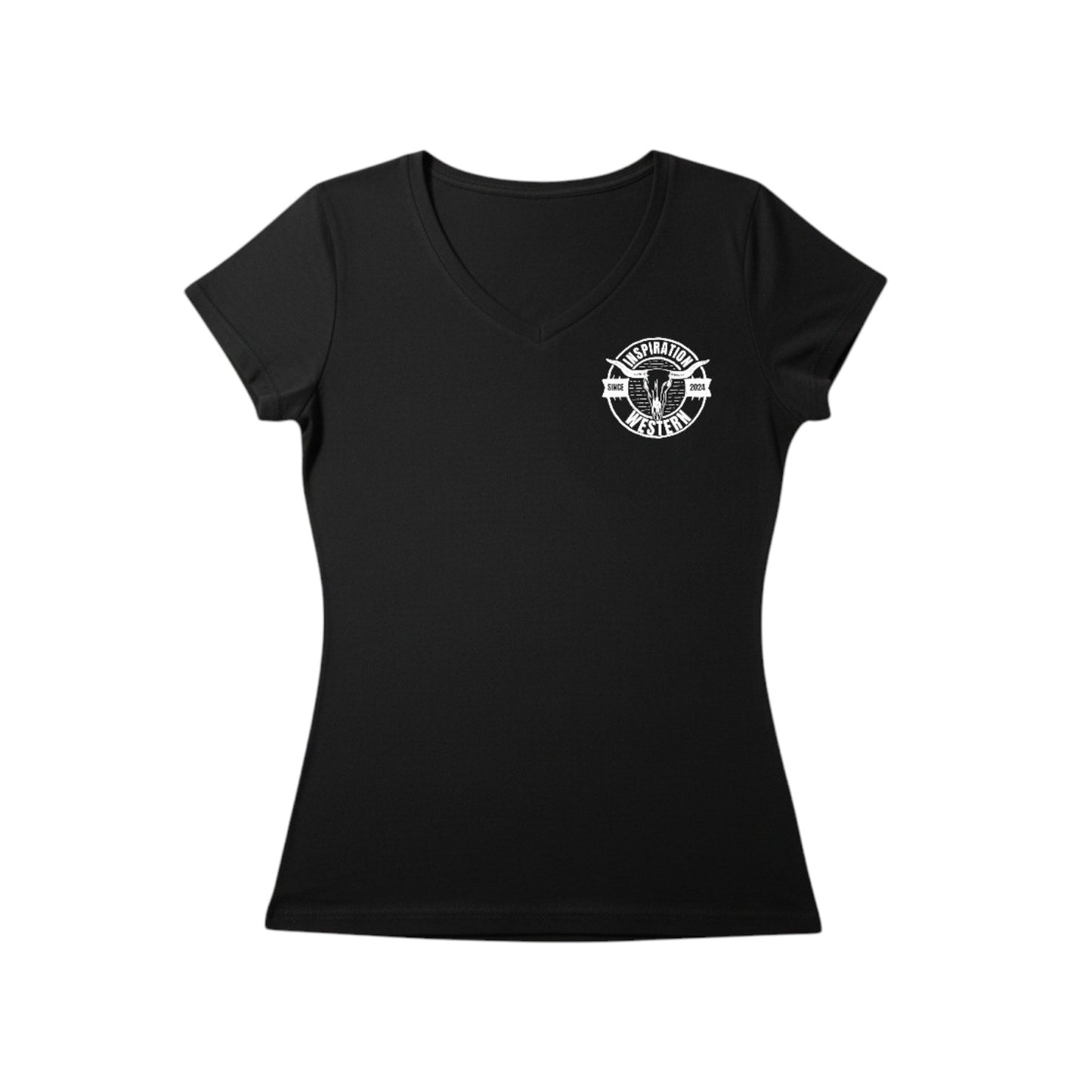 Inspiration Western - T-shirt col en V femme Noir Inspiration Western - Édition Signature