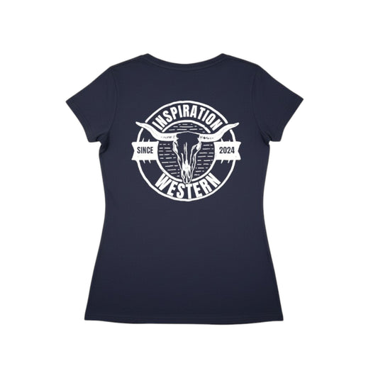 Inspiration Western - T-shirt col en V femme Marine Inspiration Western - Édition Signature