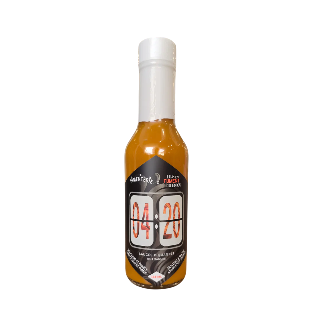 La Pimenterie Sauce piquante 4:20 – bouteille 148 ml, sauce BBQ fumée au scotch bonnet et habanero, collaboration avec Felipe St-Laurent 