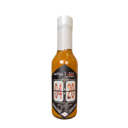 La Pimenterie Sauce piquante 4:20 – bouteille 148 ml, sauce BBQ fumée au scotch bonnet et habanero, collaboration avec Felipe St-Laurent 
