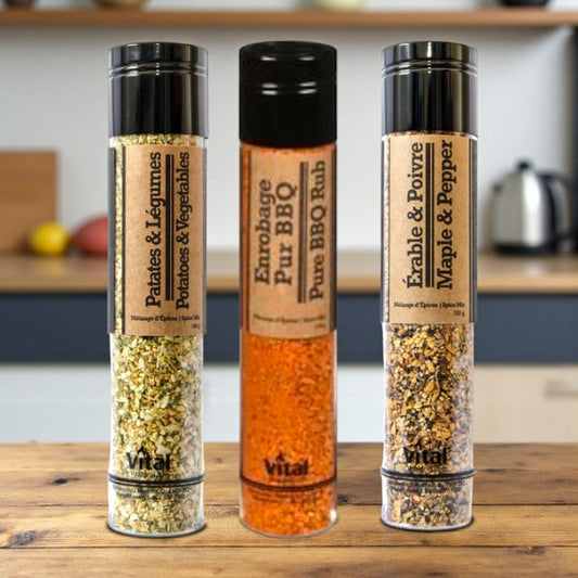 Trio Vital – Épices Patates & Légumes, Enrobage BBQ, Érable & Poivre | BBQ Labonté