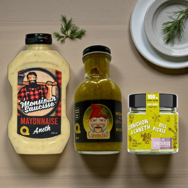 Trio Aneth – Épices Les Savoureux, Mayonnaise Monsieur Saucisse & Moutarde Cunningham