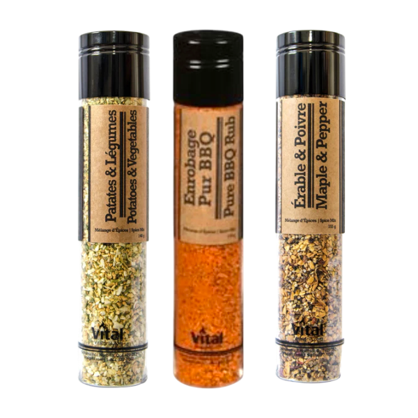 Trio Vital – Épices Patates & Légumes, Enrobage BBQ, Érable & Poivre | BBQ Labonté