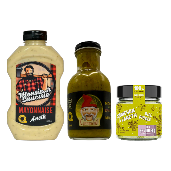 Trio Aneth – Épices Les Savoureux, Mayonnaise Monsieur Saucisse & Moutarde Cunningham
