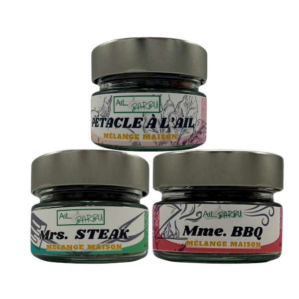 Coffret Ail Barbu #3 – La Pétacle à l’Ail, Mme BBQ & Mrs Steak Mélange Maison