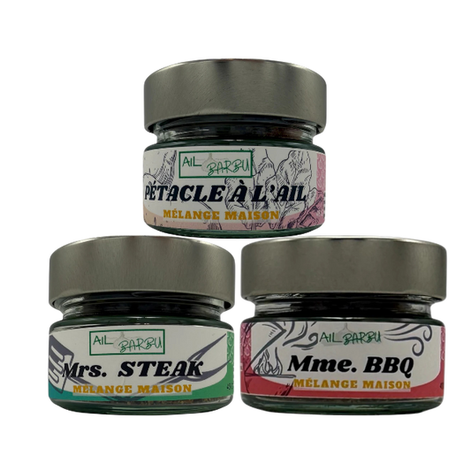 Coffret Ail Barbu #3 – La Pétacle à l’Ail, Mme BBQ & Mrs Steak Mélange Maison