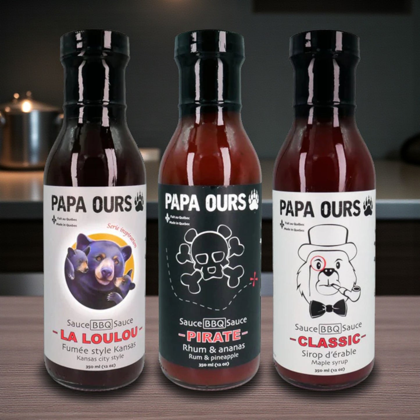 Trio de sauces Papa Ours – La Loulou, Pirate & Sirop d’érable