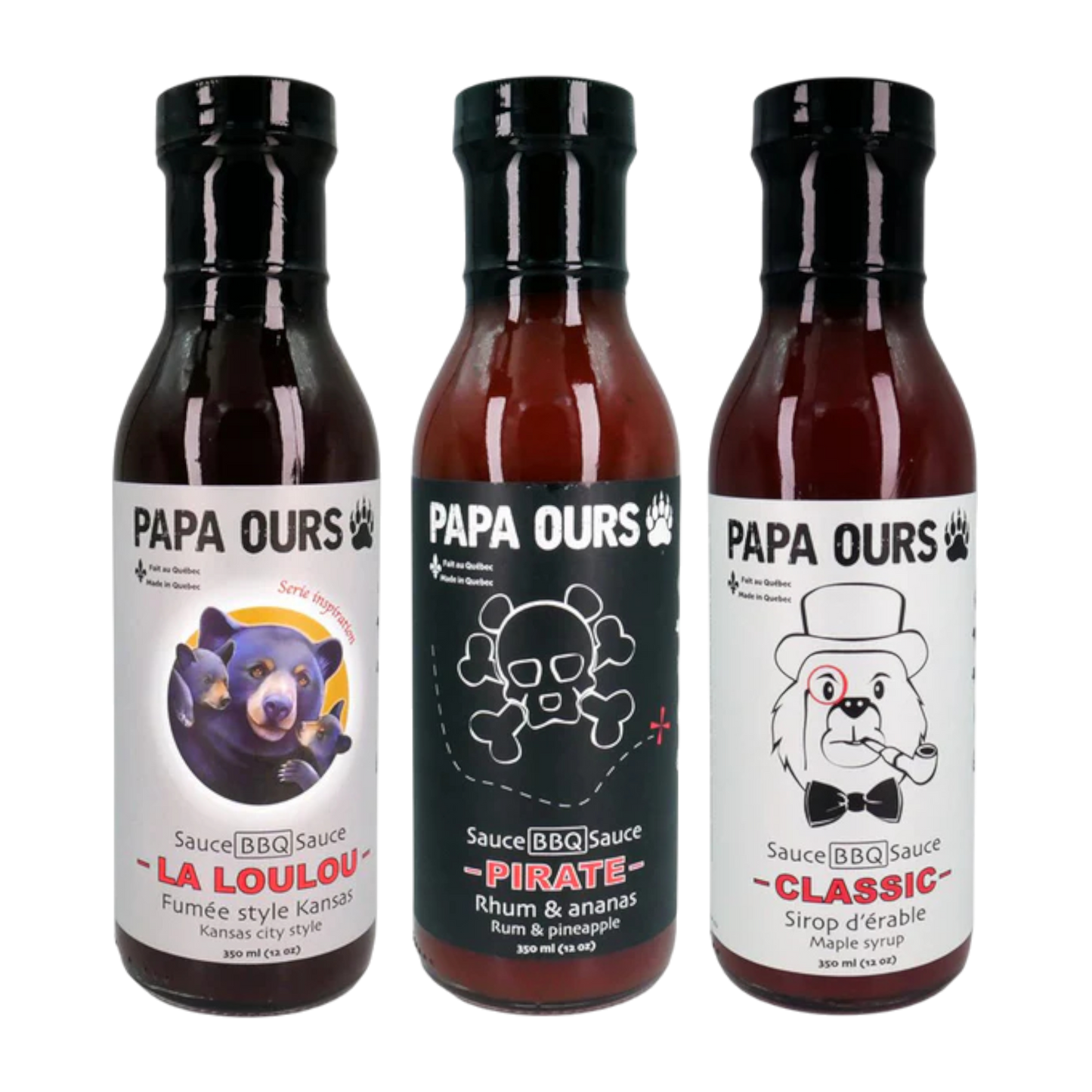 Trio de sauces Papa Ours – La Loulou, Pirate & Sirop d’érable