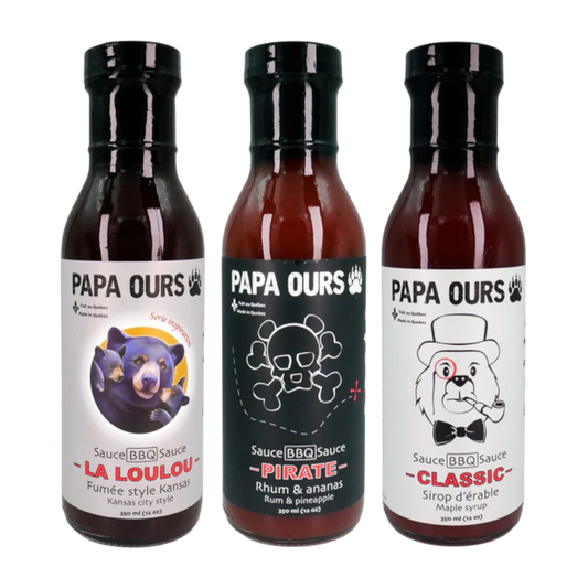 Trio de sauces Papa Ours – La Loulou, Pirate & Sirop d’érable