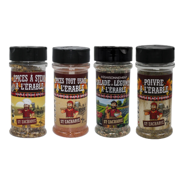 Ensemble d’épices St-Zacharie – Poivre, Tout usage, Légumes & Steak à l’érable
