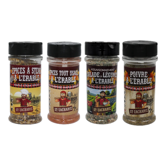 Ensemble d’épices St-Zacharie – Poivre, Tout usage, Légumes & Steak à l’érable